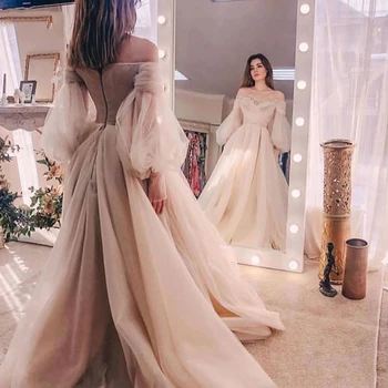 Dubaj Večerne 2020 Organza Off Ramen Dolge Rokave Formalno Obleko Haljo De Soiree Abiye Abendkleider Prom Obleke