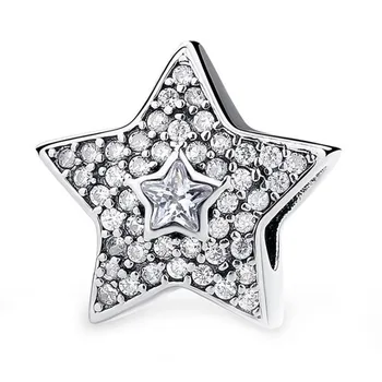 Verodostojno 925 Sterling Srebro Čar Sije Zvezd Polno Kristalno Kroglice Za Izvirno Pandora Čar Zapestnice Za Ročne Ure & Nakit Bangles