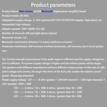 Bluetooth 5.0 Brezžični o Digitalni Ojačevalnik Stereo Odbor 50Wx2 Bluetooth Amp Amplificador ZK-502L