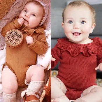 Baby Dekleta Jeseni, Pozimi Topla Jopica Bodysuits 0-24M Novorojenčka Malčka Priložnostne Trdna Dolgimi Rokavi, Belovrati Pletene Obleke Bodysuits