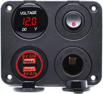 Dvojno USB priključek za Polnilnik 4.2 A + 12V Vtičnica + LED Voltmeter + ON-Off preklopno Stikalo, 4 v 1 Multi-Funkcije Plošča za Avto Mari