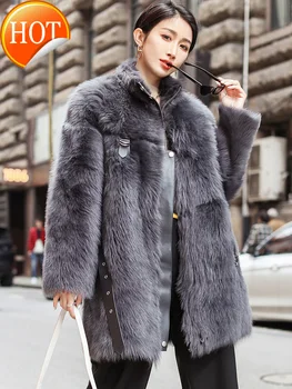 Pozimi leta 2020 novo Haining, ovčje krzno eno plast žensk sredini dolge volne, krzna, moda plašč