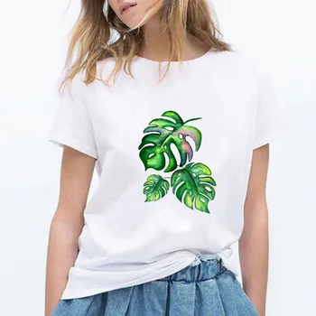 Nova Majica s kratkimi rokavi Ženske Udobno Estetske Listov Natisniti Tee Precej Zabavno Retro T-shirt Hip Hop Grafični Smešno Srčkan Modi Ropa Mujer