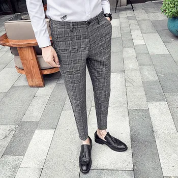 Visoko kakovost pomlad moške kariran hlače priložnostno Slim trendy kariran majhne hlače korejskem slogu majhne noge, dolge hlače