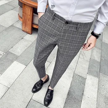 Visoko kakovost pomlad moške kariran hlače priložnostno Slim trendy kariran majhne hlače korejskem slogu majhne noge, dolge hlače