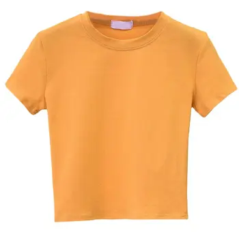 T-shirt Za Dekleta In Ženske, Kratek Rokav T-Majice Barva Pol Visoko Vratu Slim Crop Zgornji del Ulične C90E
