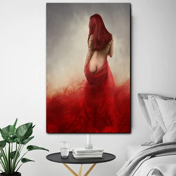 Ženska V Rdečem Seksi Erotična Golih HD Wall Art Platna, Plakati, Tiskanje Slikarstvo Stenske Slike Za Sodoben Življenjski Prostor Doma Dekor Umetnine