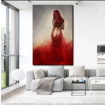 Ženska V Rdečem Seksi Erotična Golih HD Wall Art Platna, Plakati, Tiskanje Slikarstvo Stenske Slike Za Sodoben Življenjski Prostor Doma Dekor Umetnine