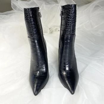Jeseni Visoke Kakovosti Usnja Krave Kratko čevlji Moda za ženske Pravega usnja Visoko peto konicami prstov, gležnja škornji BY827