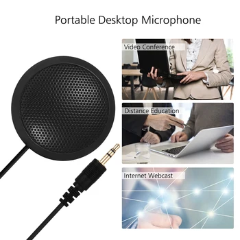 Namizje Vsesmerni Mikrofon z 3,5 mm Jack za Računalnik Prenosnik Visoka Občutljivost Mikrofona z 2m Kabel za Video Konference