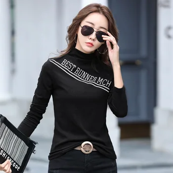 2020 FashionT-Shirt Ženske Long Sleeve Solid Črno Beli Vrhovi Pomlad Jesen Tee Vrh Korejski Slog T-Majice Ženska Ženska TShirts