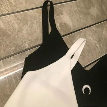 Moda Klasičnih Crescent Moon Vezeni Logotip Tiskanja Obrabe Poletje Črno Bel Seksi Šport Žensk Suspender Telovnik Bombaž M2