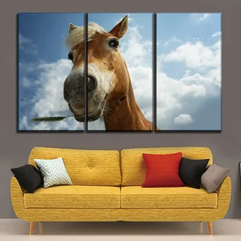 Platno Modularni Slike Wall Art Domu Dekorativni Okvir Za Dnevni Sobi, 4 Kosi Živali Konjsko Glavo Plakat HD Barvanje, Tiskanje