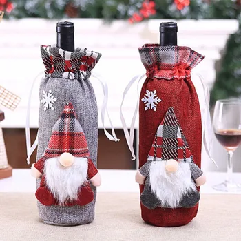 Božič Steklenico Vina Dekor Nastavite Santa Claus Snežaka Steklenico Kritje Oblačila Okras Kuhinje, za Novo Leto, Božič, Večerja